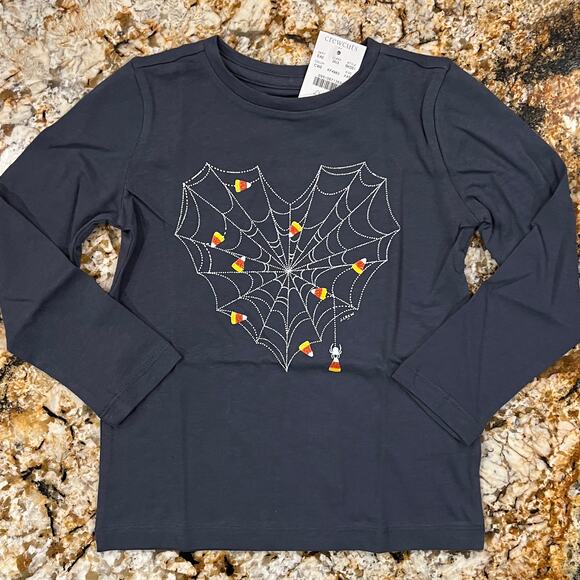 NWT J. Crew Girls' Charcoal W/Candy Corn Spider Web Halloween Tee - XXS (2-3) - Picture 2 of 6